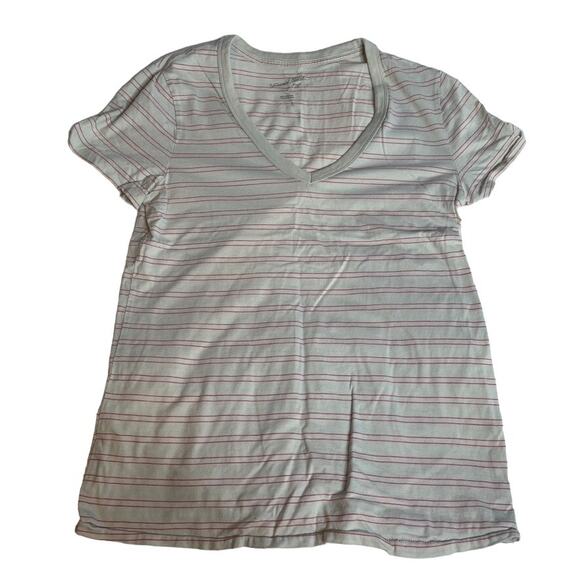 UNIVERSAL THREAD Small Mint Red Striped Short Sleeve V Neck Tee Shirt - Picture 1 of 2